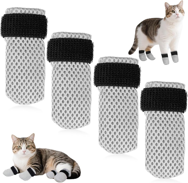 Civore Cat Booties Anti Scratch Mittens,4 PCS cat Claw Covers,Mesh Breathable Cat Shoes,Adjustable Cats Anti Scratch Gloves,Suitable for Cats When Bathing and Nail Trimming（Size L） - Image 1